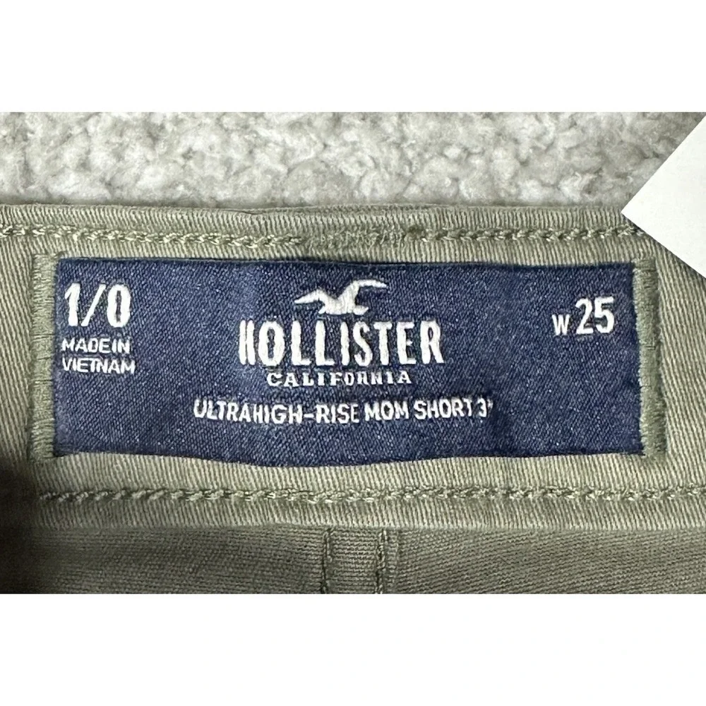 Hollister Ultra High Rise Olive Green Cargo Mom Women's Shorts Size 1/0 New